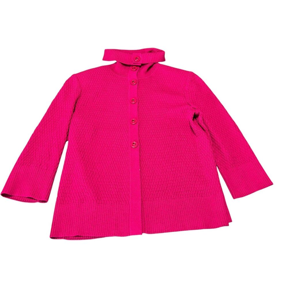 St. John Cardigan Sweater Womens Small Pink Long Sleeve Mock neck Button Front